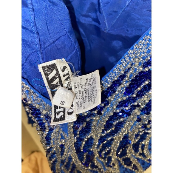 SOLD Sho Max 100% Silk Blue Beaded Dress - Picture 6 of 7
